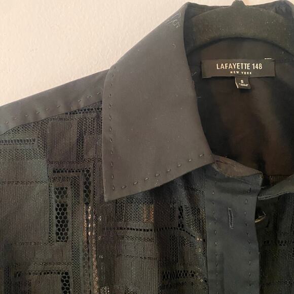 Lafayette 148 Black Translucent Long Sleeve Blouse Cotton Blend Women size Small - Picture 7 of 12